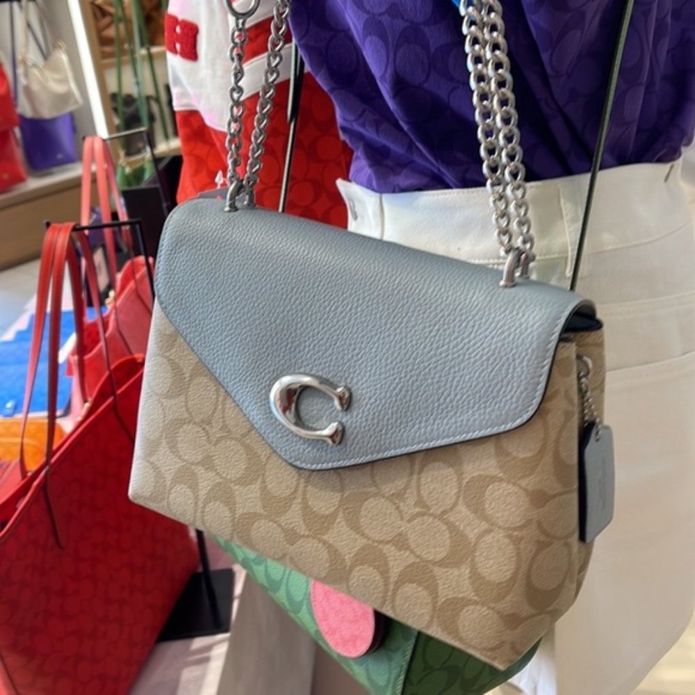 Coach Tammie Shoulder Bag In Signature Canvas Light Khaki / Light Teal - Picture 16 of 16